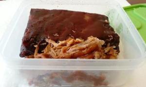 Leftover pulled pork and ribs from Red Hot & Blue
